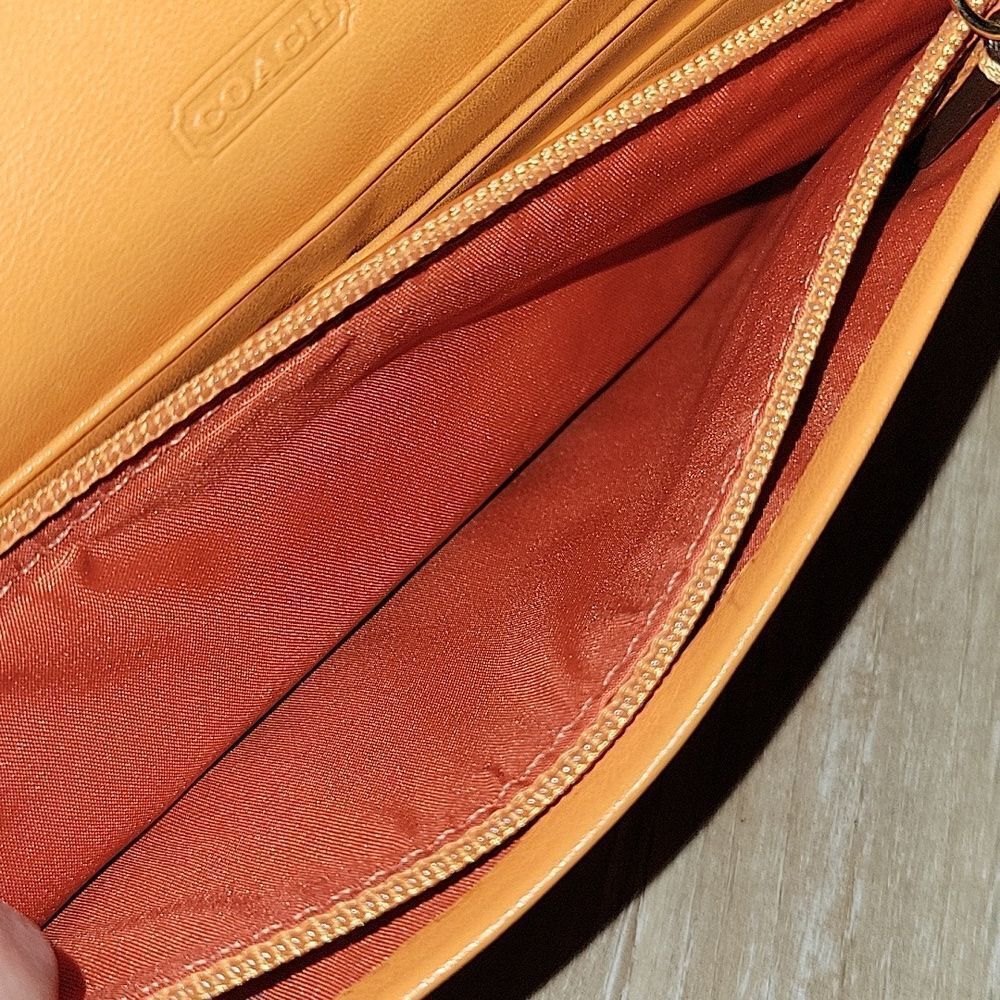 Coach Leather Double Zip Flap Wallet Orange - Picture 9 of 14